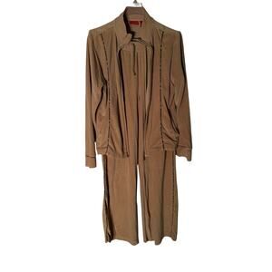 Vintage Contact 2pc Velour Set Zipper Broken With Leopard Trim Woman Large